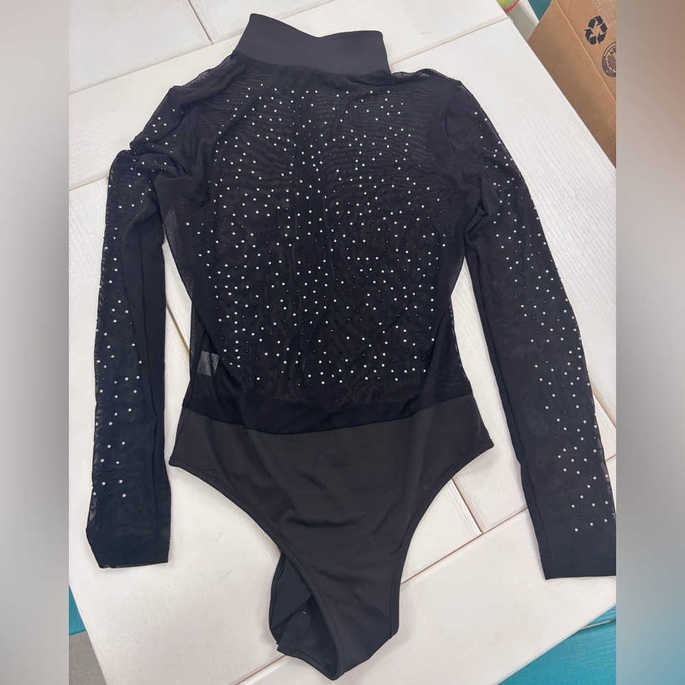 Black Mesh Rhinestone Bodysuit